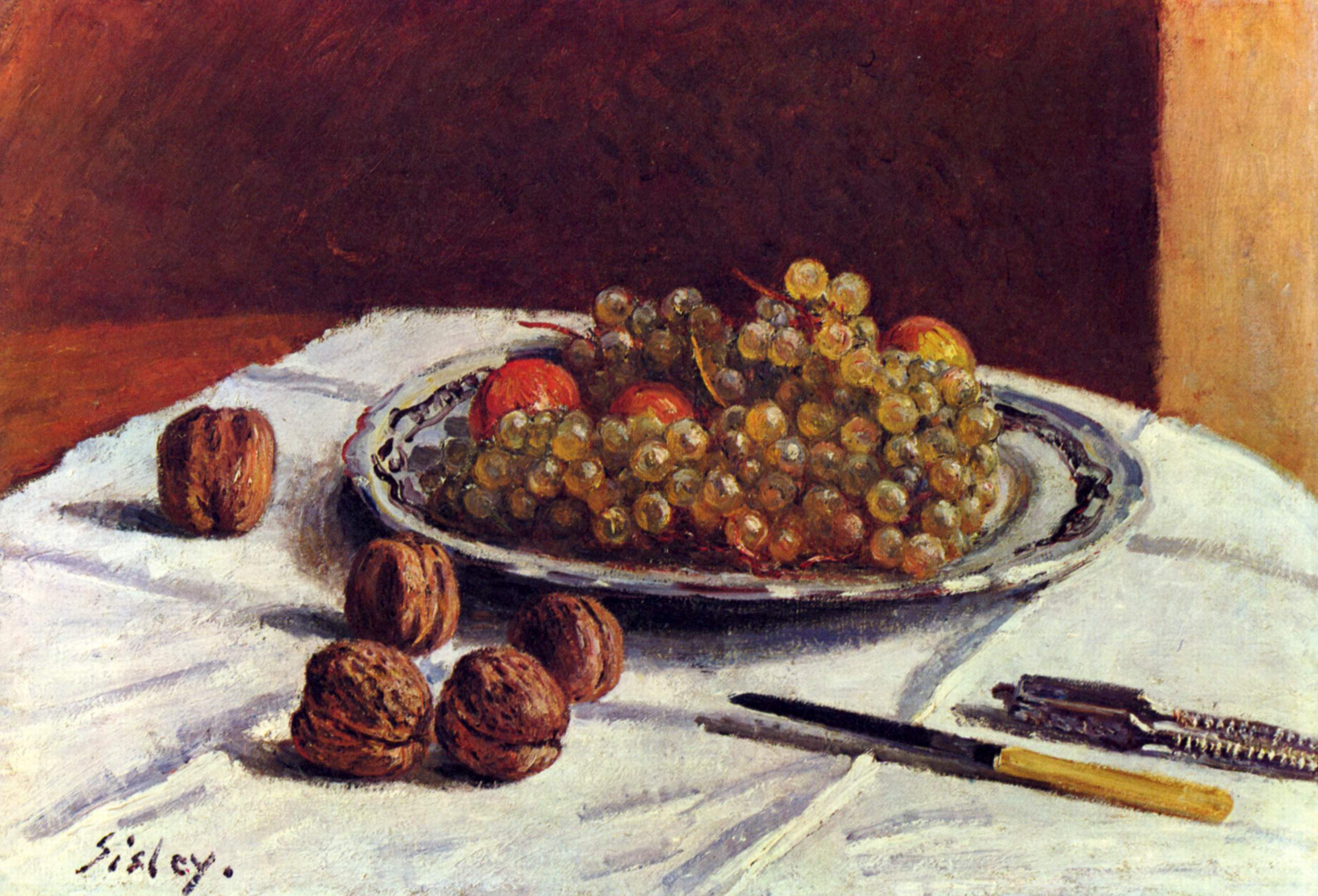 Alfred Sisley, Grapes and Walnuts on a Table