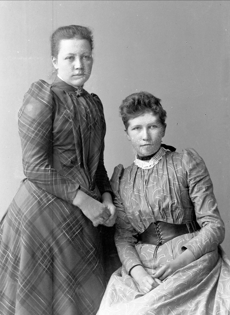 Gustav Borgen, Gruppeportrett, to unge kvinner, sannsynlig Thekla Ragnhild Resvoll (1871-1948), botaniker, sittende.