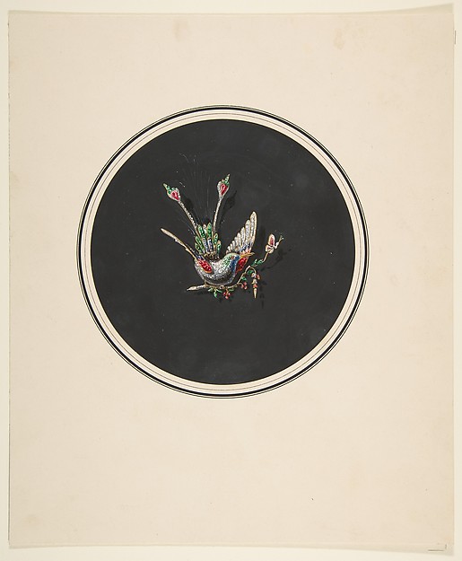 Anonymous, French, 19th century, Design for a brooch with a bird motif