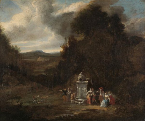 anonymous, Elegant Company at an Antique Fountain in a Glade