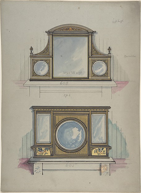 Anonymous, British, 19th century, Design for Two Mirrors over Mantels