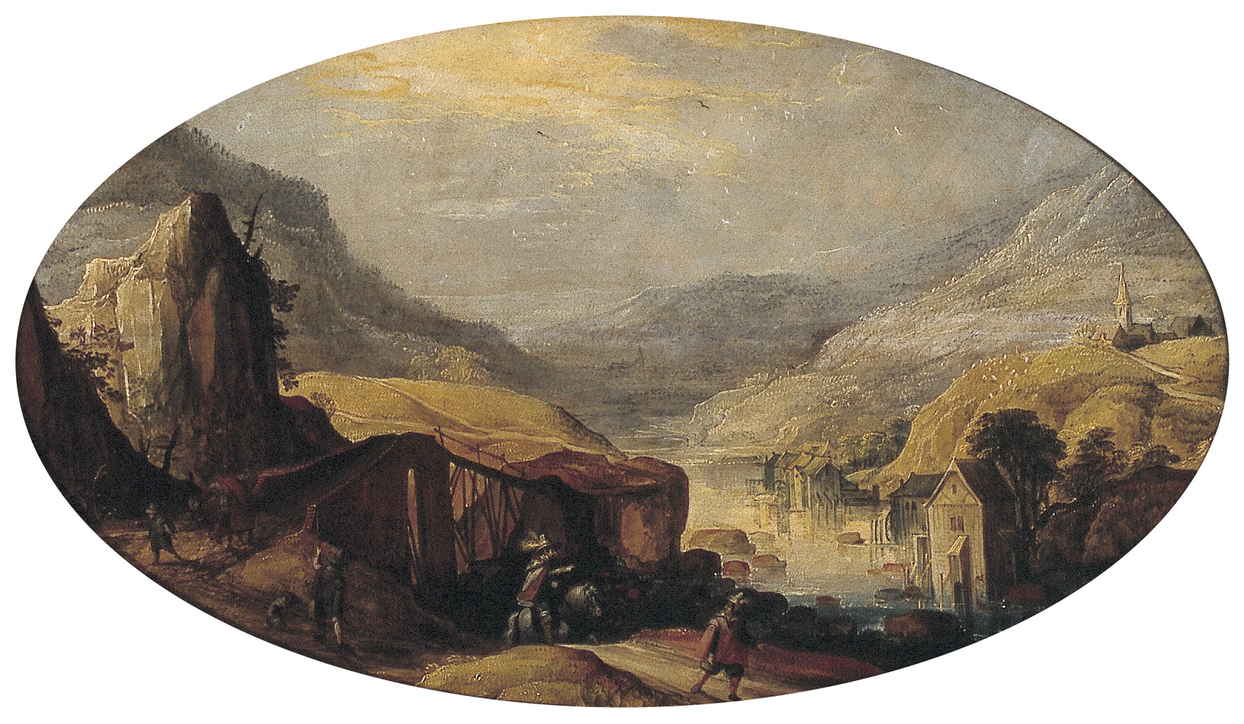 Joos de Momper the Younger, Riviervallei met reizigers