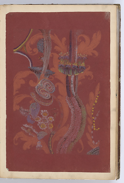 Anonymous, French, 19th century, Scrapbook with Textile Designs on Colored Papers