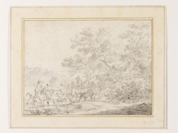 Nicolaes (Pietersz.) Berchem, Wooded Landscape with Herders, Cattle and Sheep Watering at a Stream