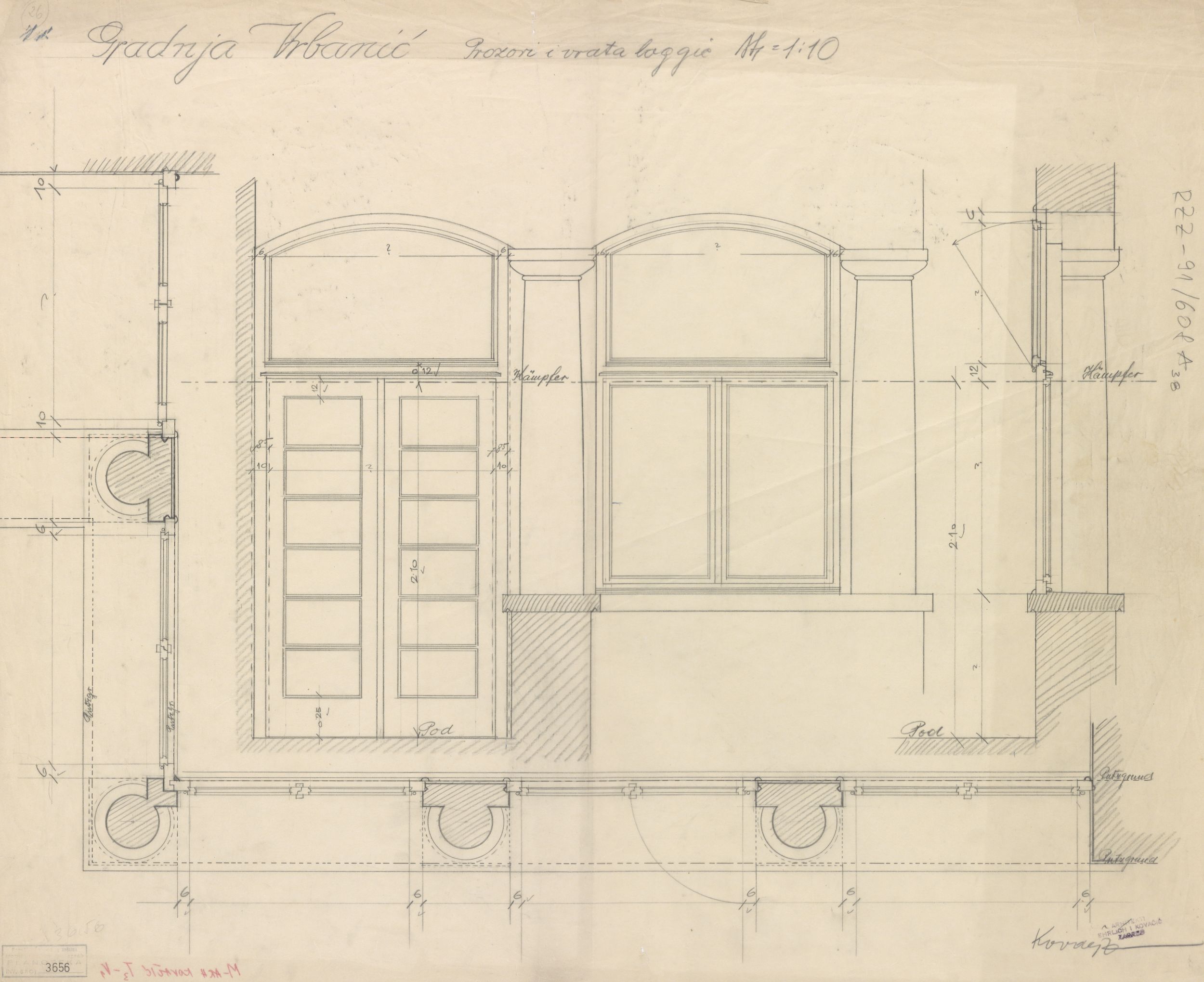 Viktor Kovačić, Vila Vrbanić, loggia: 1. vrata, 2. prozori