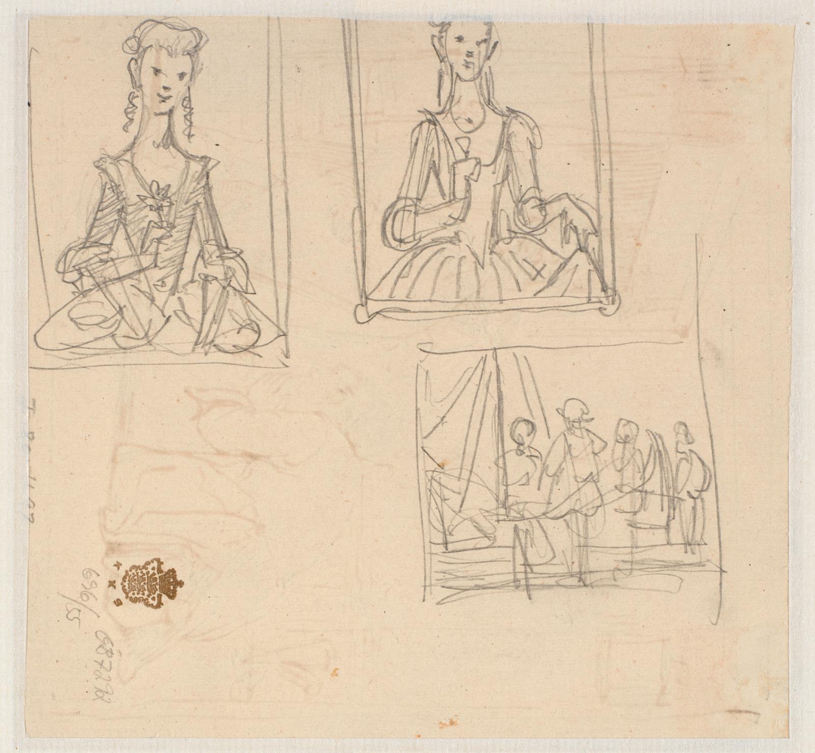 Wilhelm Marstrand, To udkast til Doretheas portræt og en figurscene