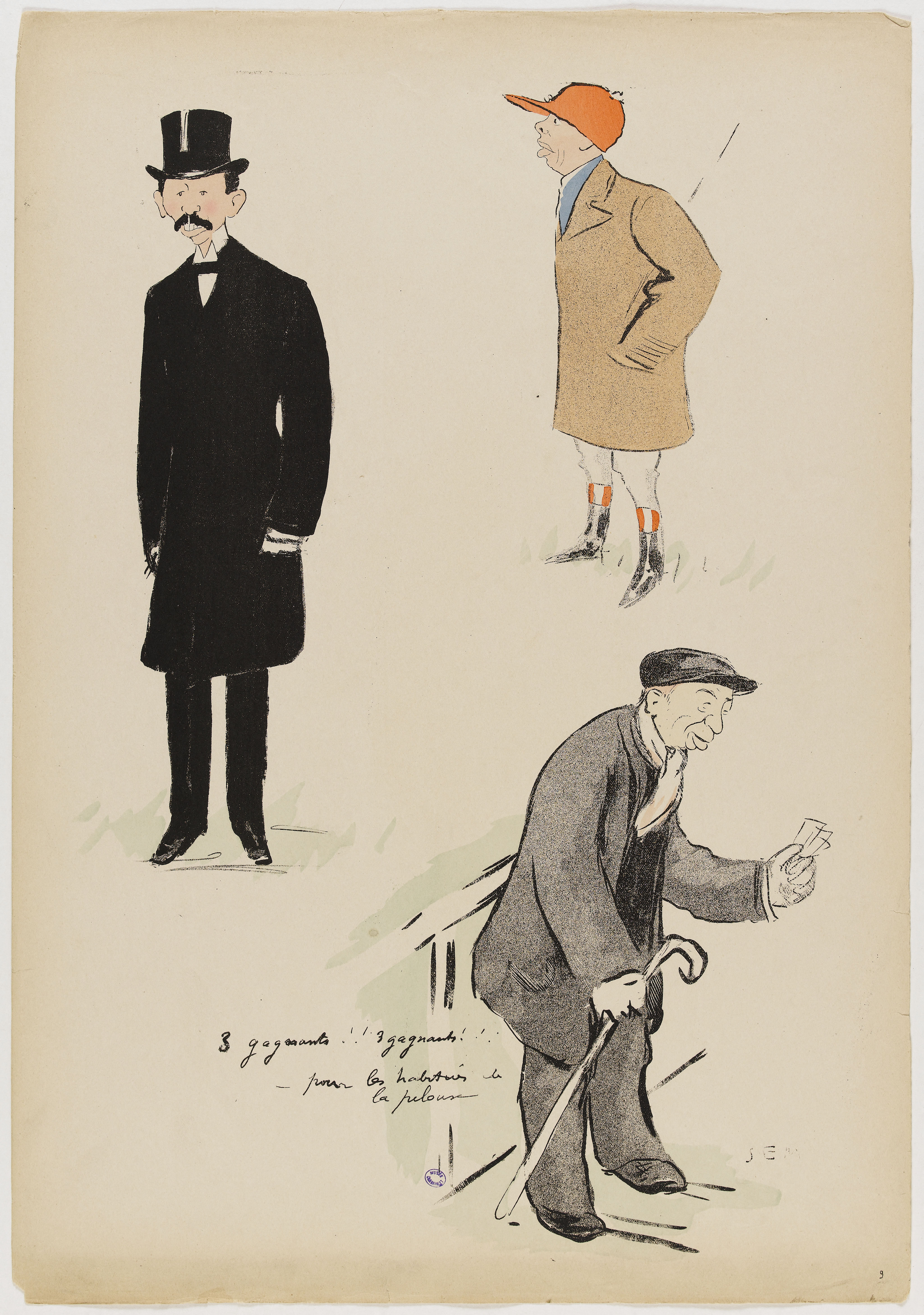 Sem, Album Le Turf : Comte Louis de Clermond Tonnerre, le jockey French et Meunier, ex-jockey