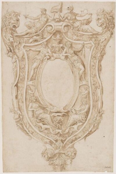 Unknown, Cartouche, surmounted by a Doge's cap and decorated with allegorical figures, masks, grotesques etc