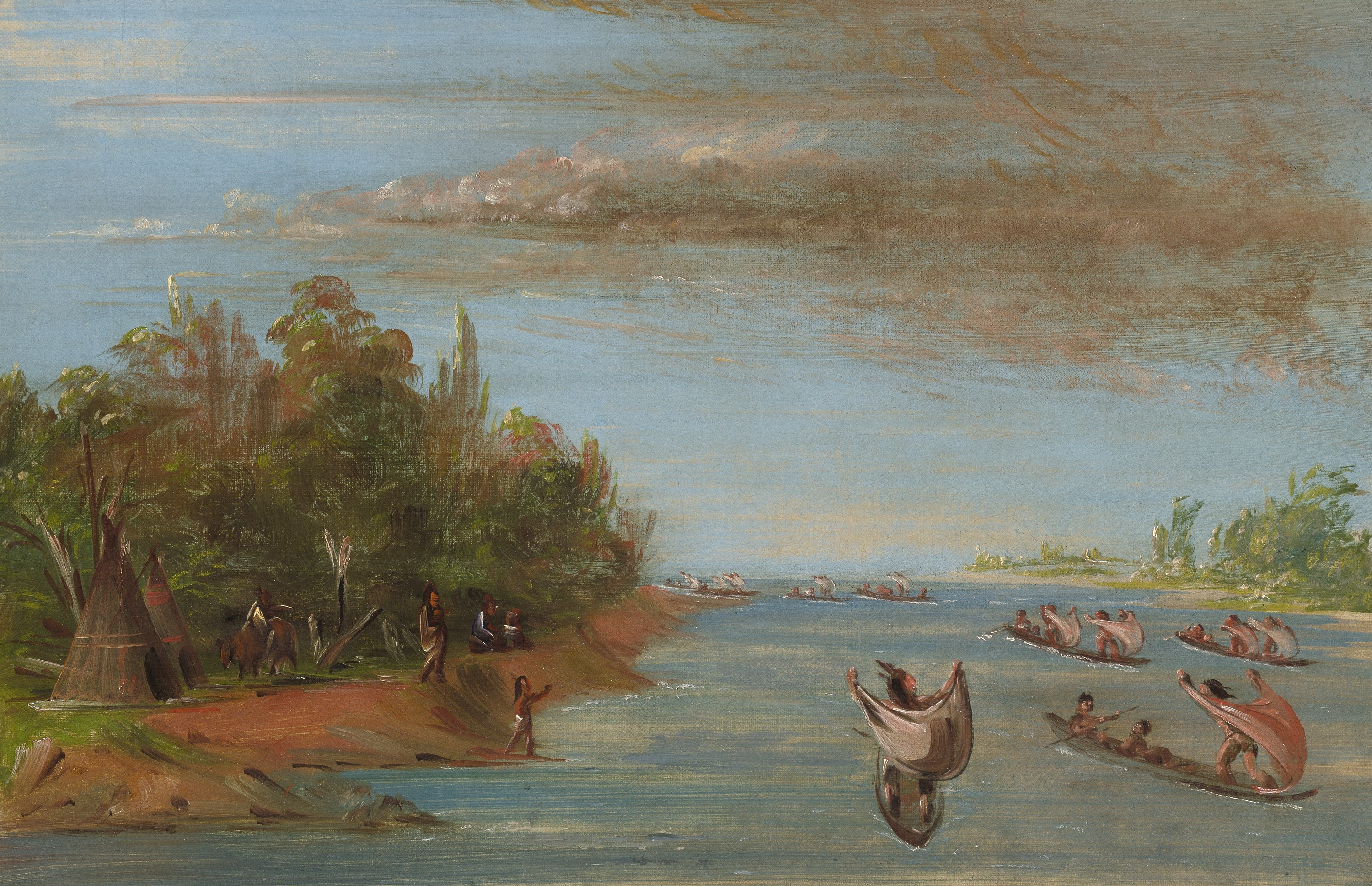 George Catlin, Sac and Fox Sailing in Canoes