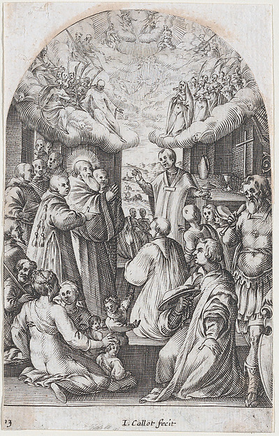 Jacques Callot, The Death of St. Benedict, plate 13 from "Les Eglises Jubilaires" (The Paintings of Rome, The Churches Jubilee)