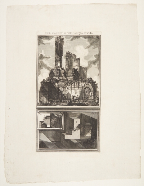 Giovanni Battista Piranesi, Fontænen Acqua Giulia, set fra siden, samt snit over dens indre