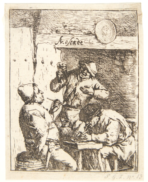 Adriaen van Ostade, Tre bønder, der ryger og drikker i en krostue