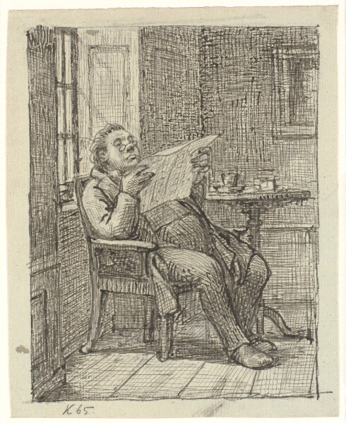 Wilhelm Marstrand, En tyk avislæsende herre med sin kaffe