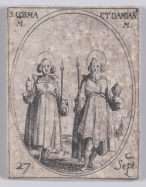 Jacques Callot, S. Cosme et S. Damien, martyrs (St. Cosmas and St. Damian, Martyrs), September 27th, from "Les Images De Tous Les Saincts et Saintes de L'Année" (Images of All of the Saints and Religious Events of the Year)