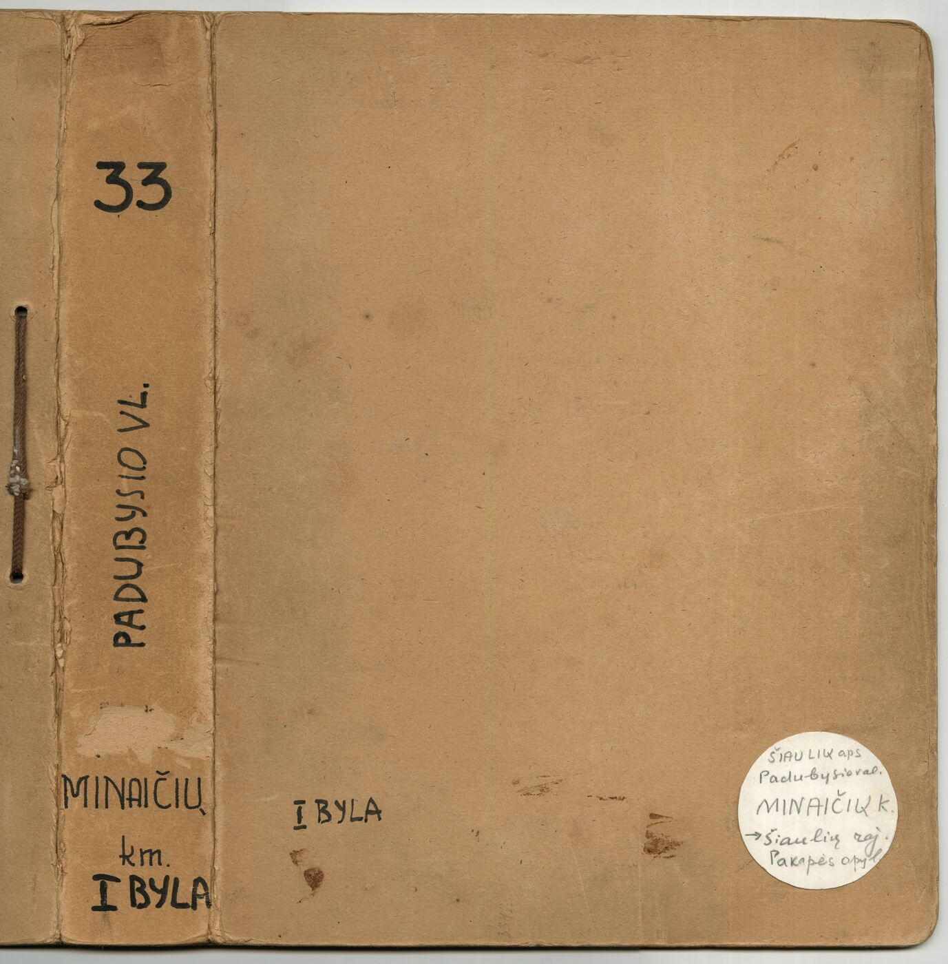Vladas Zdzichauskas, Archyvinė byla Nr. 33. Šiaulių apskr., Padubysio valsč., Minaičių kaimo etnografinė medžiaga I BYLA