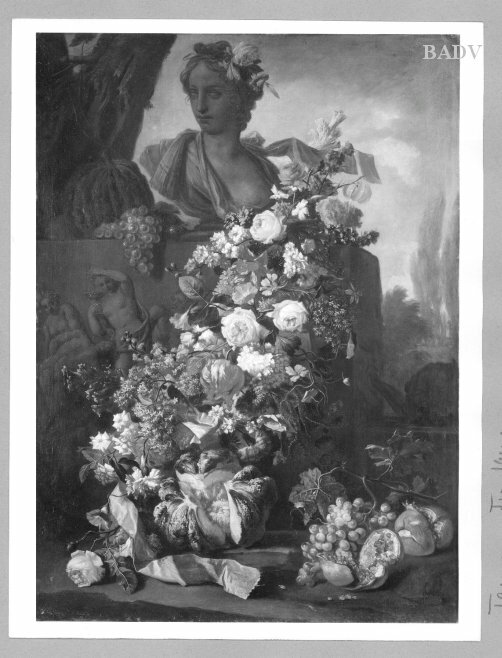 Franz Werner Tamm, Stillleben mit Blumen, Früchten und Flora-Büste