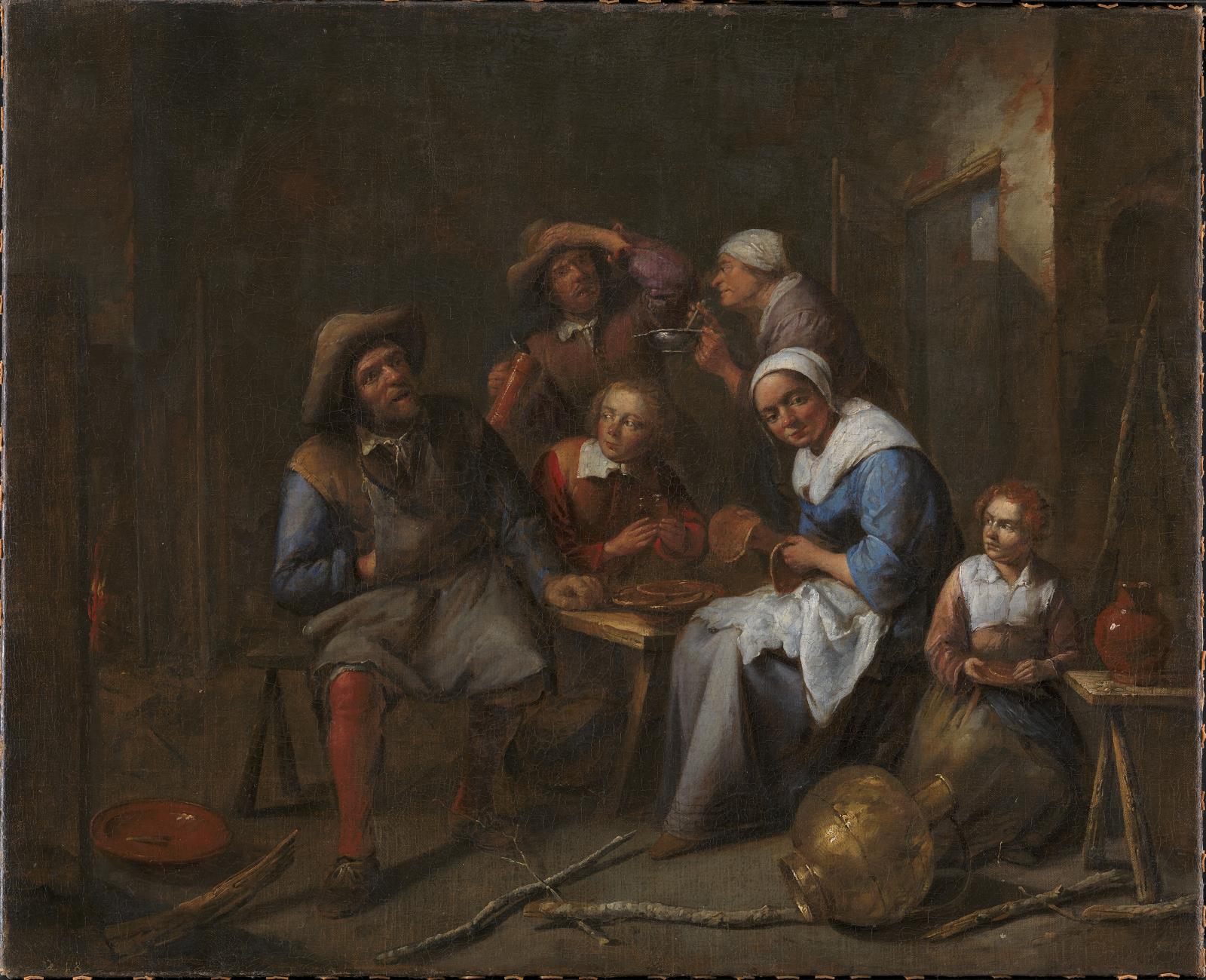Gillis van Tilborgh, Et interiør med håndværkere og bønder der spiser og drikker