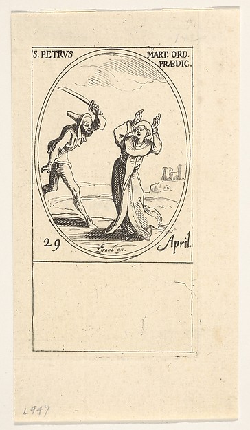 Jacques Callot, Martyrdom of Saint Peter, an oval composition, from "Les images de tous les saints et saintes de l'année" (Images of all the saints of the year)