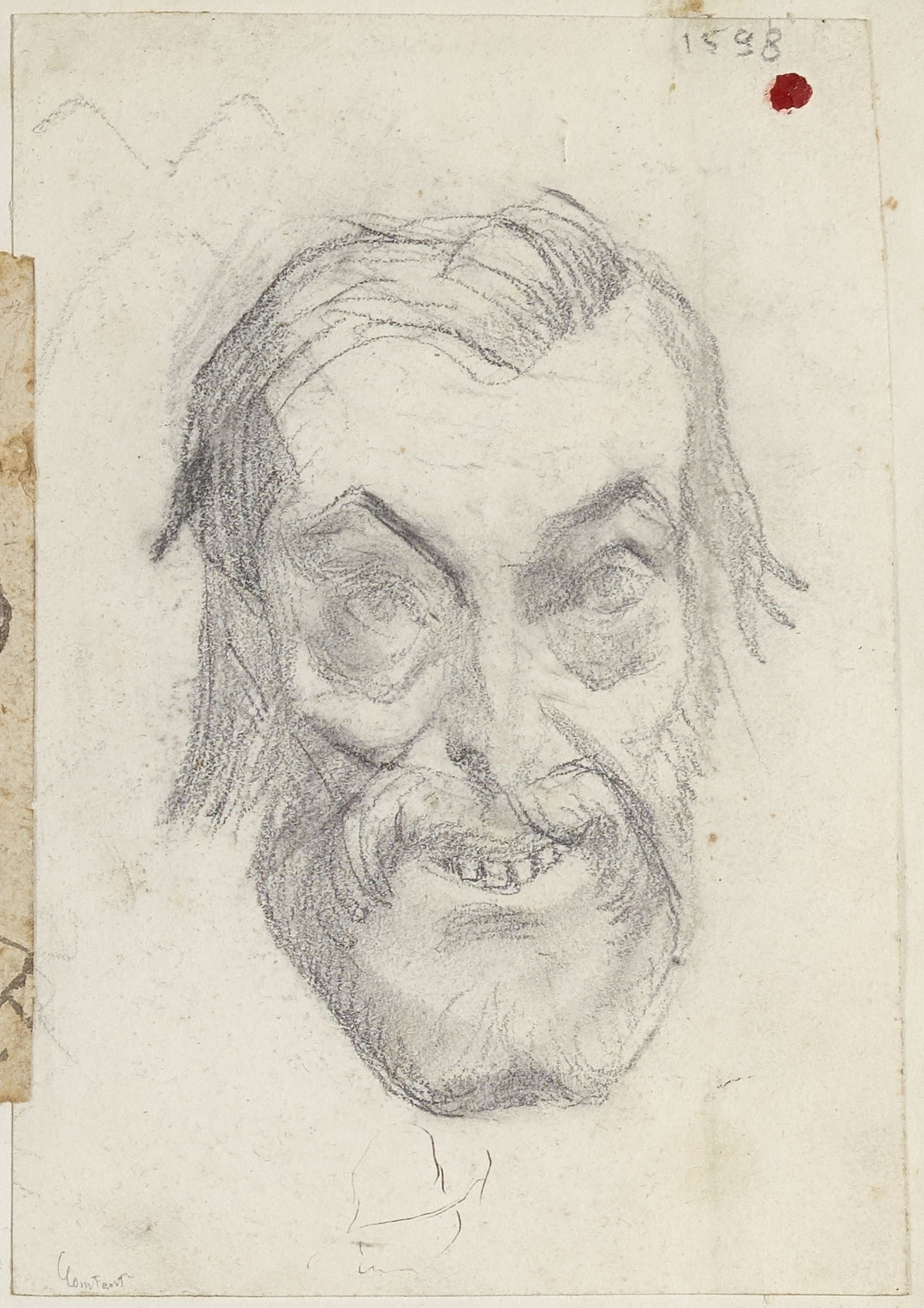 Anonyme, Portrait-charge d'un homme barbu de face (Comtant)