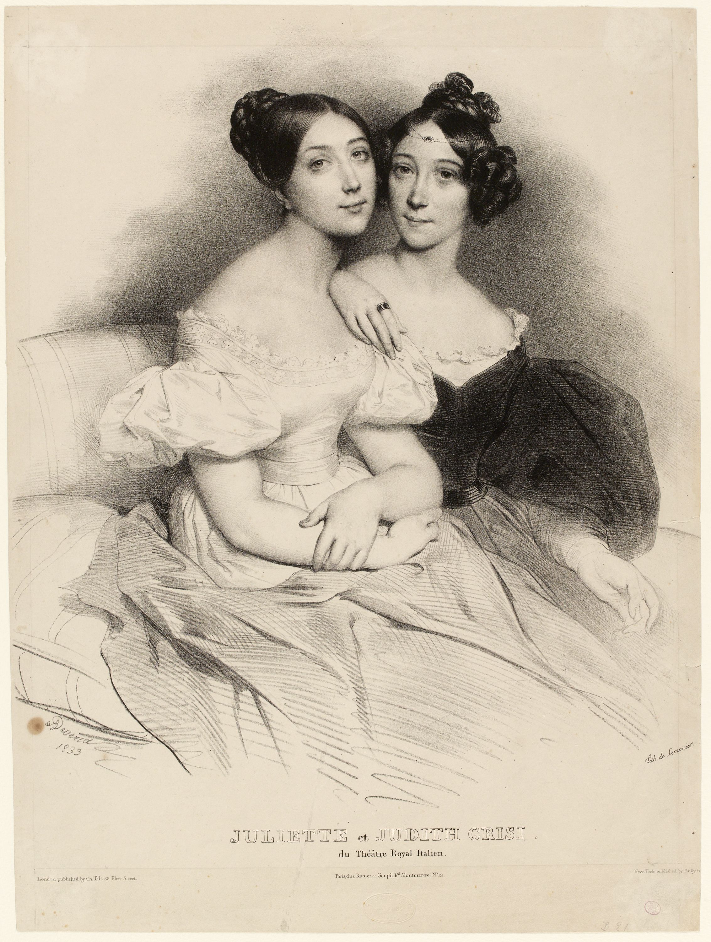 Achille Devéria, Portrait de Juliette Grisi (1811-1869) et et Judith Grisi (1805-1840), actrices du Théâtre Italien