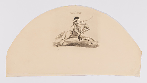 Anonymous, British, 19th century, Fan leaf showing the Duke of Wellington in uniform on horseback