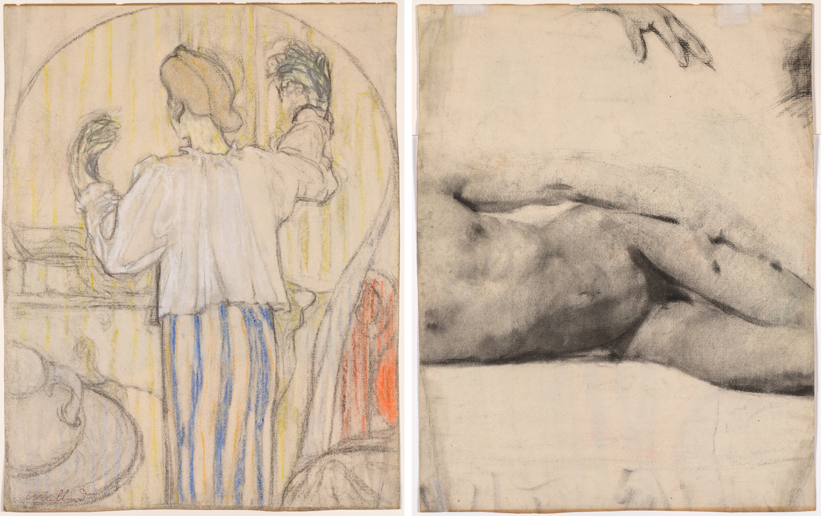 Édouard Vuillard, In Front of the Mirror (recto); Reclining Male Nude (verso)