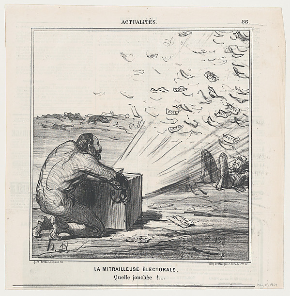 Honoré Daumier, The electoral machine gun. What a strewing of flowers., from 'News of the day,' published in Le Charivari, May 11, 1869