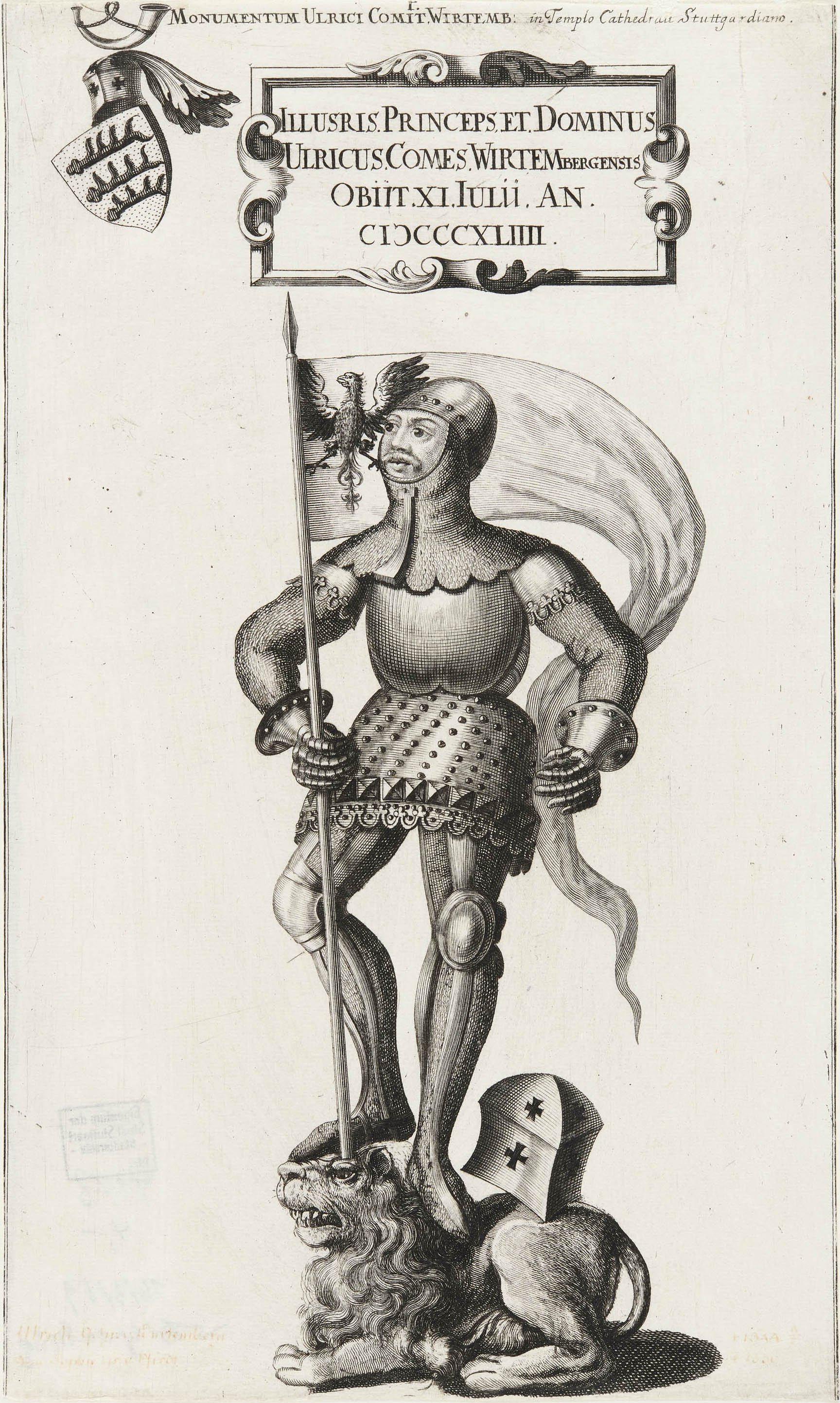 Andreas Matthäus Wolfgang, Darstellung des Grafenstandbilds Ulrichs III. in der Stuttgarter Stiftskirche
