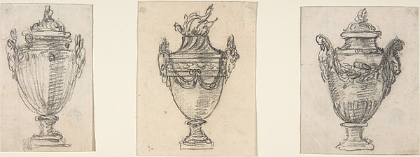 Anonymous, French, 18th century, Three Designs for Covered Vases