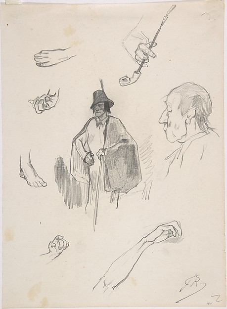 Félicien Rops, Sheet with figures, details of hands and feet