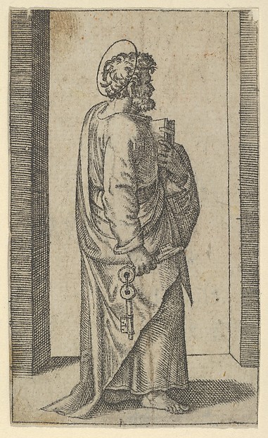 Marcantonio Raimondi, Saint Peter, keys in right hand, book in left, facing right, from "Piccoli Santi" (Small Saints)