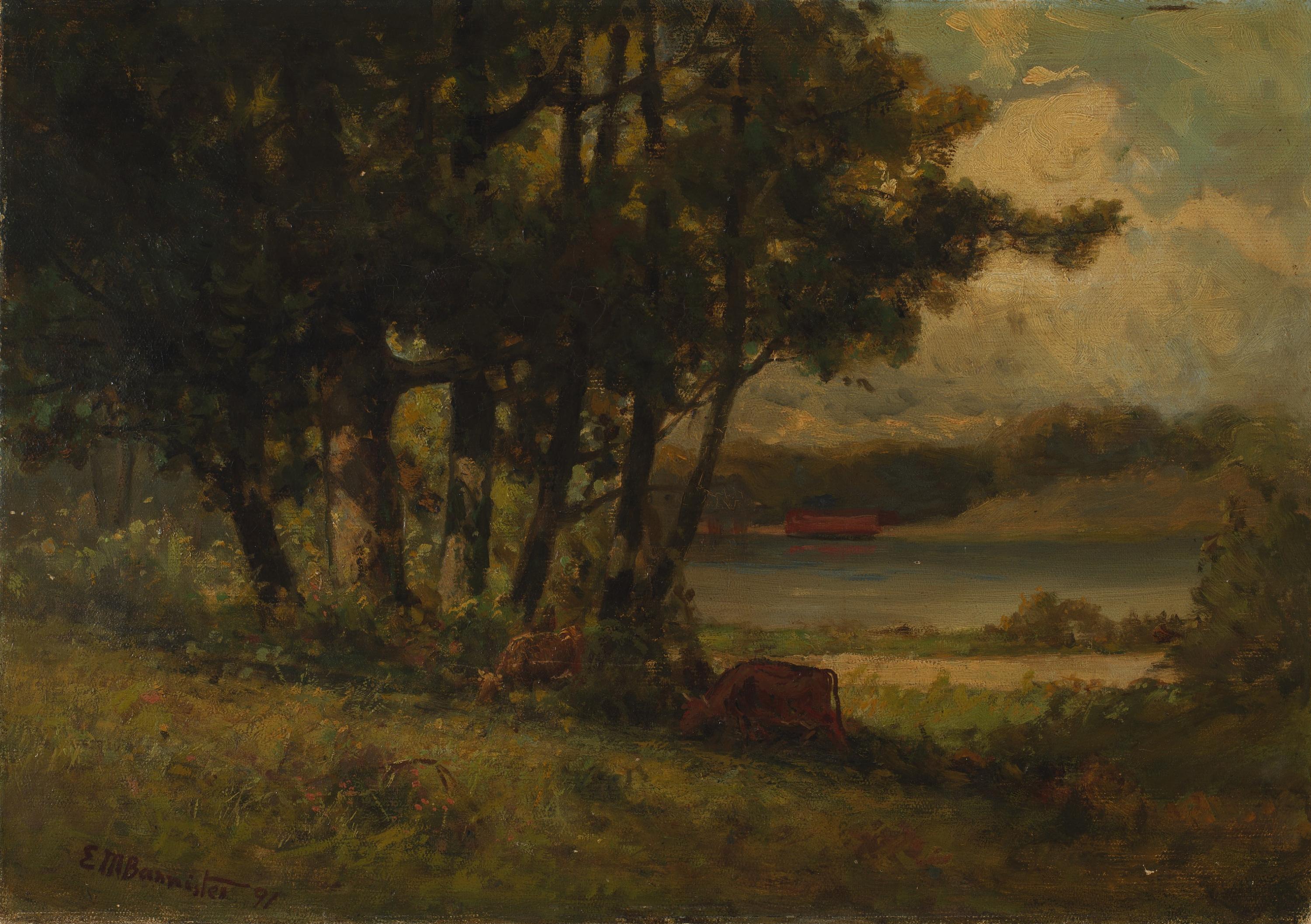 Edward Mitchell Bannister, Untitled (landscape with cows grazing near river)