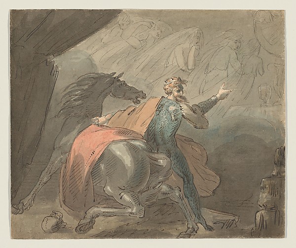 William Hamilton, A king with his horse, alarmed by ghostly women