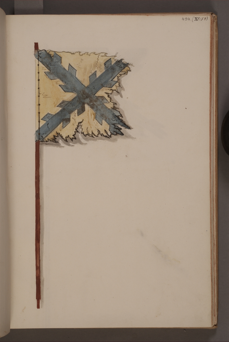 Kjell Hedberg, Avbildning i gouache föreställande fälttecken taget som trofé av svenska armén. Den avbildade fanan finns bevarad i Armémuseums samling, för mer information, se relaterade objekt.