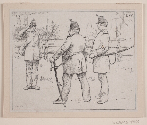 F. Hendriksen, En Soldat afgiver en Melding til sin Overordnede