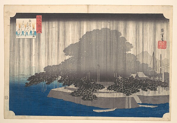 Utagawa Hiroshige, Evening Rain at Karasaki-Pine Tree