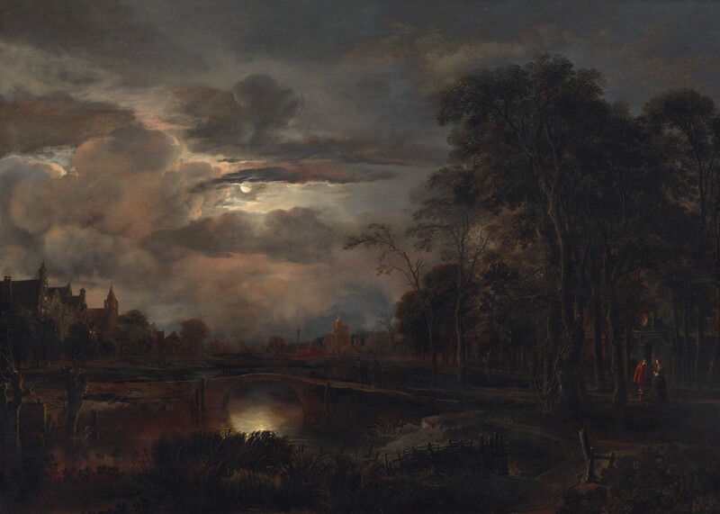 Aert van der Neer, Moonlit Landscape with Bridge