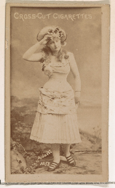 W. Duke, Sons & Co., Card Number 58, Lillian Russell, from the Actors and Actresses series (N145-1) issued by Duke Sons & Co. to promote Cross Cut Cigarettes