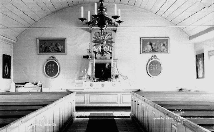 Olof Lilljeqvists Konstförlag, Interior of Olshammar’s Church. The picture taken for postcards. Publishers: Aspa Consumers.