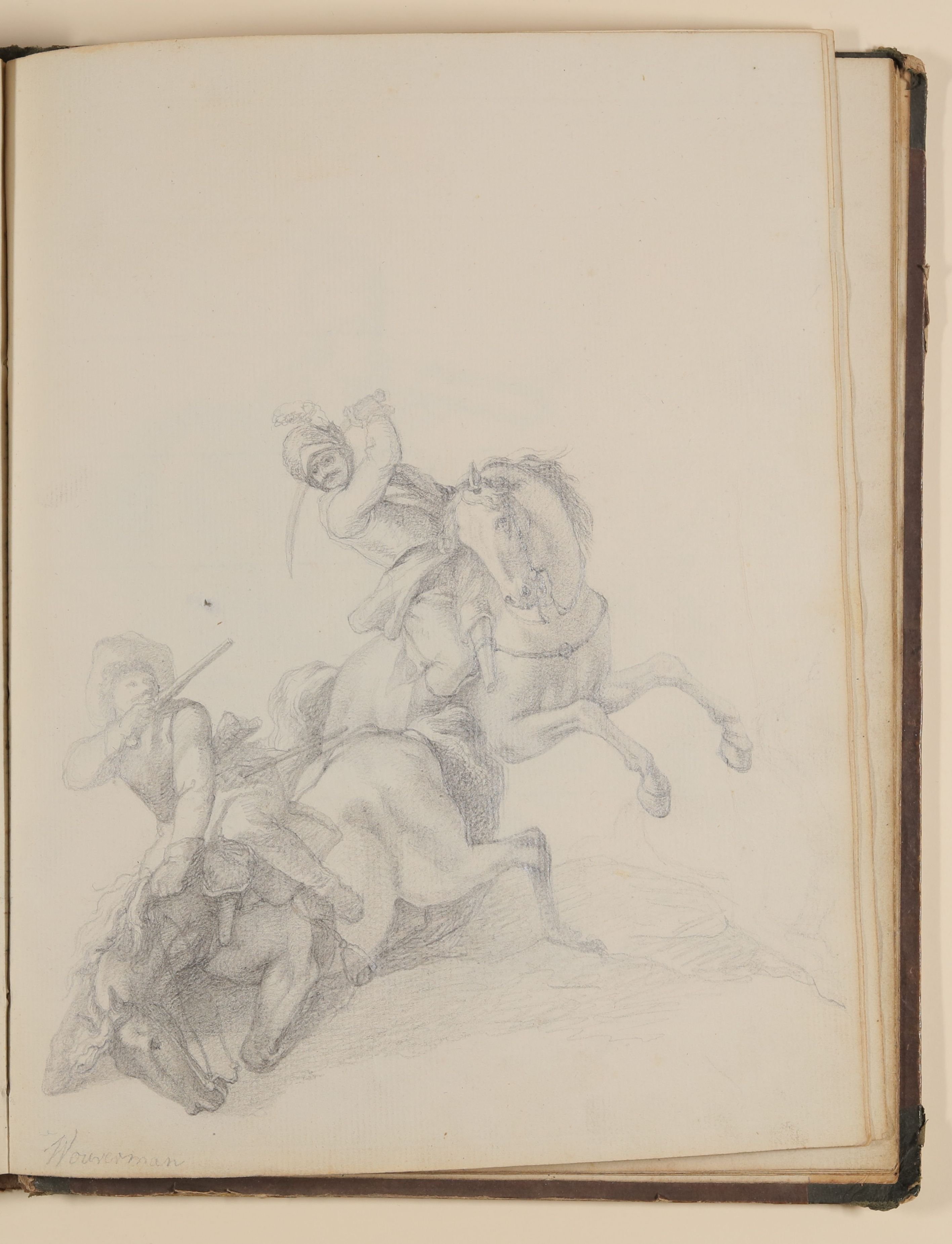 Louis Thomassin, Zwei berittene Soldaten im Kampf, Kopie nach Philips Wouwerman [aus einem Skizzenbuch von unbekannter Hand, evtl. des Louis Thomassin]