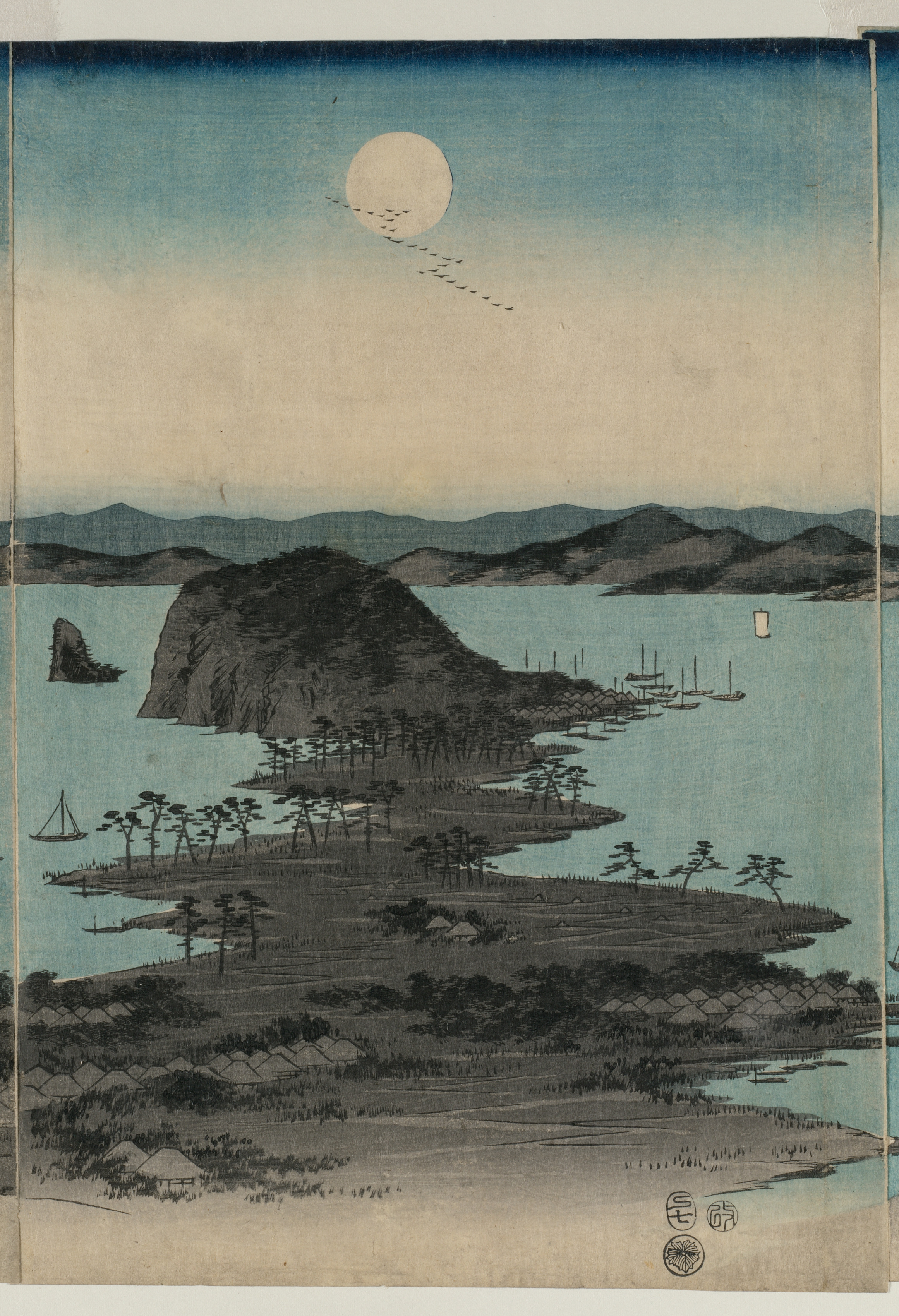 Utagawa Hiroshige, Full Moon on Kanazawa, Musashi
