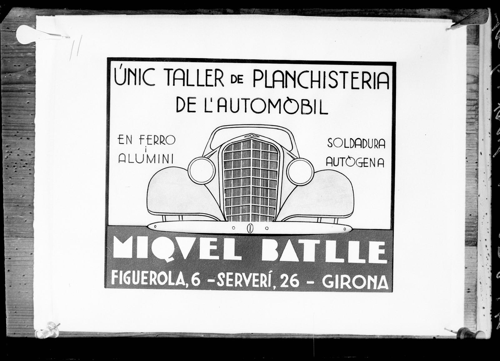 Desconegut, [Cartell publicitari de la planxisteria Miquel Batlle]