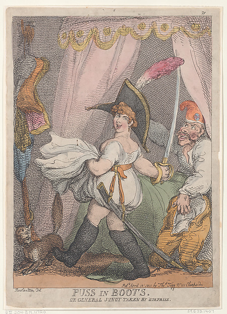 Thomas Rowlandson, Puss in Boots or General Junot Taken by Surprise