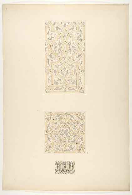 Jules-Edmond-Charles Lachaise, Three designs for decorative motifs in strapwork, rinceaux, and egg-and-dart patterns