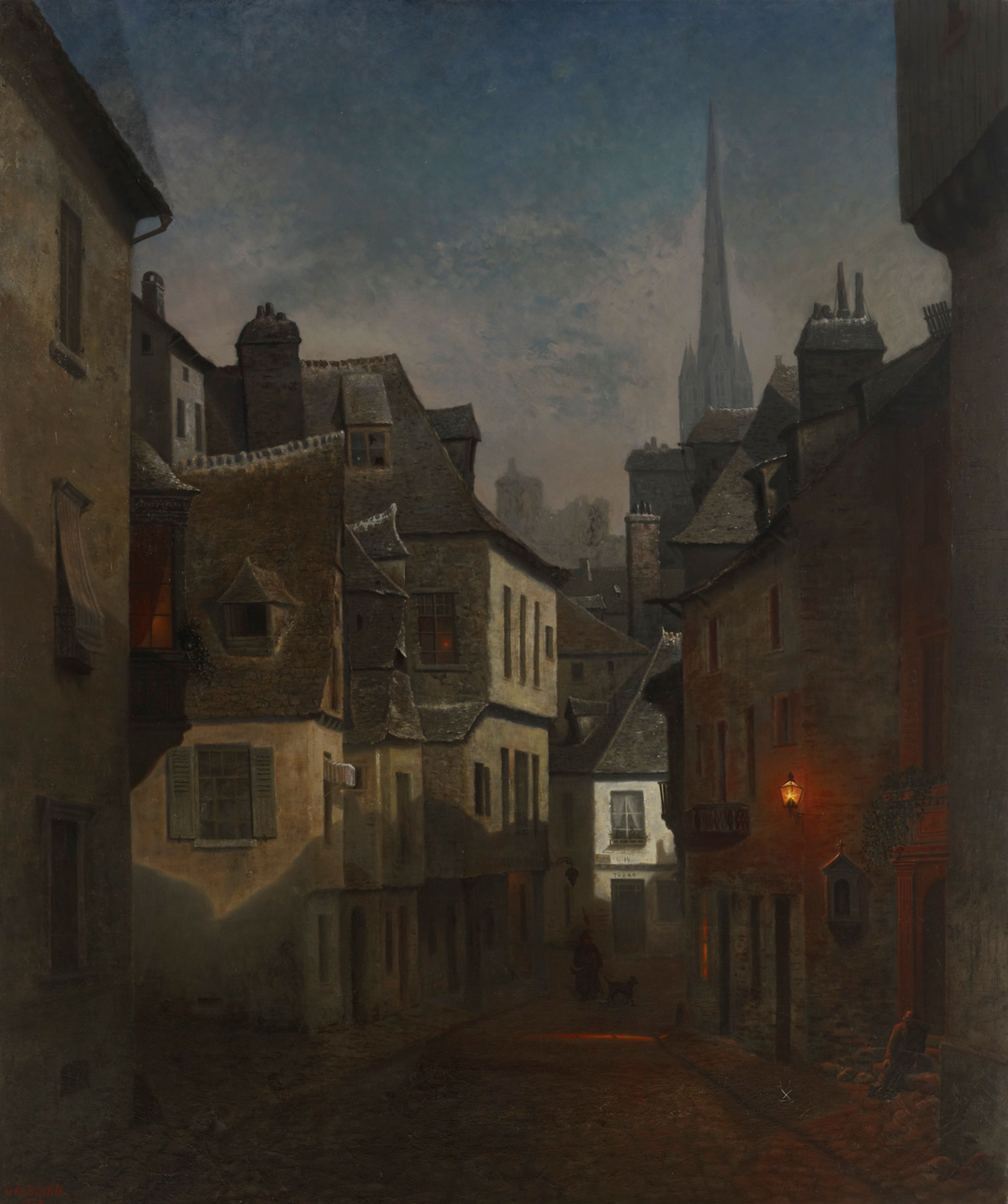 Oscar Kleineh, Street in Quimper, Brittany, Nocturnal View