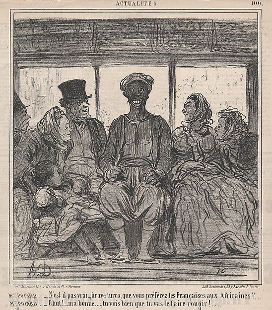 Honoré Daumier, N'est-il pas vrai, brave turco, que vous préférez les Françaises aux Africaines?..., from Les Actualités, published in Le Charivari, August 31, 1859