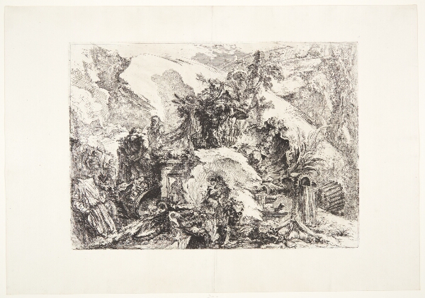 Giovanni Battista Piranesi, Skeletterne. Dekorativ capriccio med skeletter i forgrunden, Farnese Herkules-statuen til venstre, fyldte urner til højre og en vase i midten