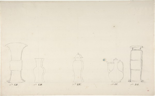 Anonymous, French, 18th century, Design for Four Vases and a Teapot