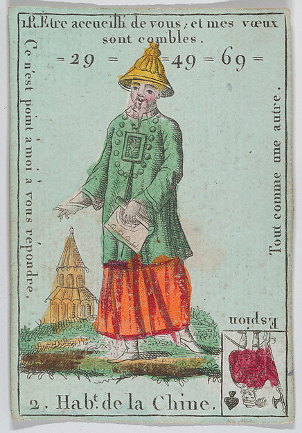 Anonymous, French, 18th century, Hab.t de la Chine from playing cards "Jeu d'Or"