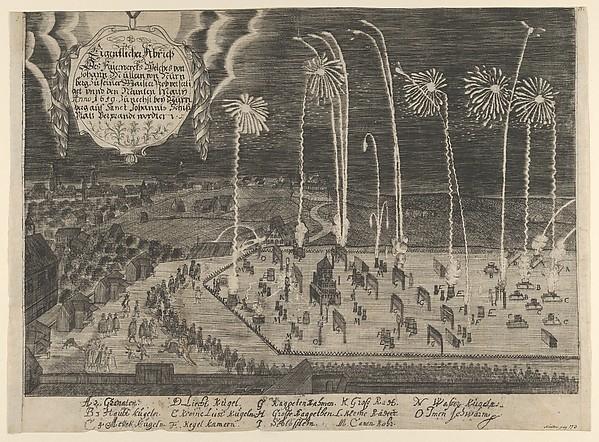 Anonymous, A faithful representation of the fireworks display presented by Johann Müller as proof of his Mastership, Johannis Schiessplatz, Nuremberg, 1659